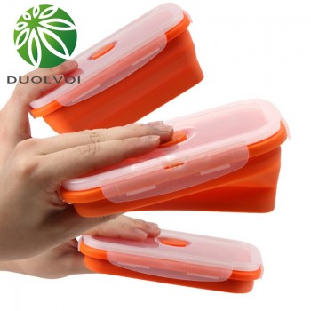 Duolvqi Silicone Lunch Box Portable Bowl Colorful Folding Food Container Lunchbox 350/500/800/1200ml Eco-Friendly