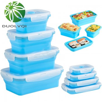 Duolvqi Silicone Lunch Box Portable Bowl Colorful Folding Food Container Lunchbox 350/500/800/1200ml Eco-Friendly