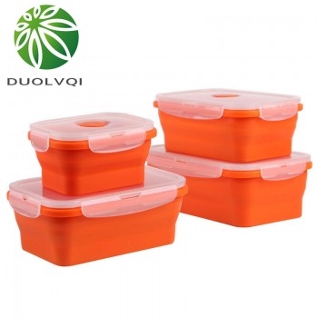 Duolvqi Silicone Lunch Box Portable Bowl Colorful Folding Food Container Lunchbox 350/500/800/1200ml Eco-Friendly
