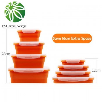 Duolvqi Silicone Lunch Box Portable Bowl Colorful Folding Food Container Lunchbox 350/500/800/1200ml Eco-Friendly