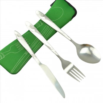 iTECHOR Stainless Steel Cutlery Set Dinnerware Sets Lightweight Outdoor Portable Tableware Set with Cloth Bag Lunch Tools Set