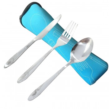 iTECHOR Stainless Steel Cutlery Set Dinnerware Sets Lightweight Outdoor Portable Tableware Set with Cloth Bag Lunch Tools Set