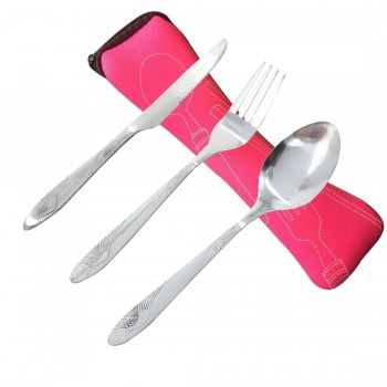 iTECHOR Stainless Steel Cutlery Set Dinnerware Sets Lightweight Outdoor Portable Tableware Set with Cloth Bag Lunch Tools Set