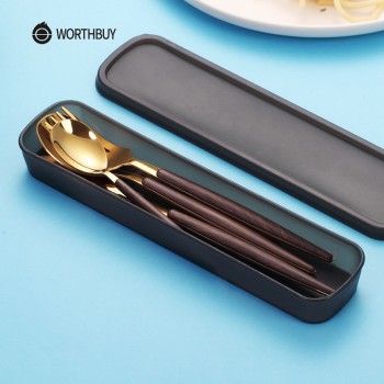 WORTHBUY Portable Gold Cutlery Set 304 Stainless Steel Dinnerware With Plastic Handle For Kids Dinner Travel Tableware Set