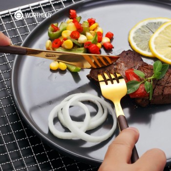 WORTHBUY Portable Gold Cutlery Set 304 Stainless Steel Dinnerware With Plastic Handle For Kids Dinner Travel Tableware Set