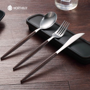 WORTHBUY Portable Gold Cutlery Set 304 Stainless Steel Dinnerware With Plastic Handle For Kids Dinner Travel Tableware Set