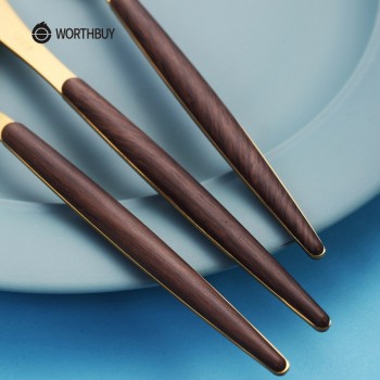 WORTHBUY Portable Gold Cutlery Set 304 Stainless Steel Dinnerware With Plastic Handle For Kids Dinner Travel Tableware Set