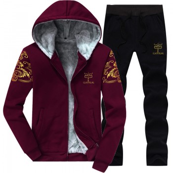 Brand New Men Set Fashion Tracksuit Polyester Lined Thick Sweatshirt + Pants Sportswear Suit Male Winter Suit Drop shipping