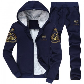 Brand New Men Set Fashion Tracksuit Polyester Lined Thick Sweatshirt + Pants Sportswear Suit Male Winter Suit Drop shipping