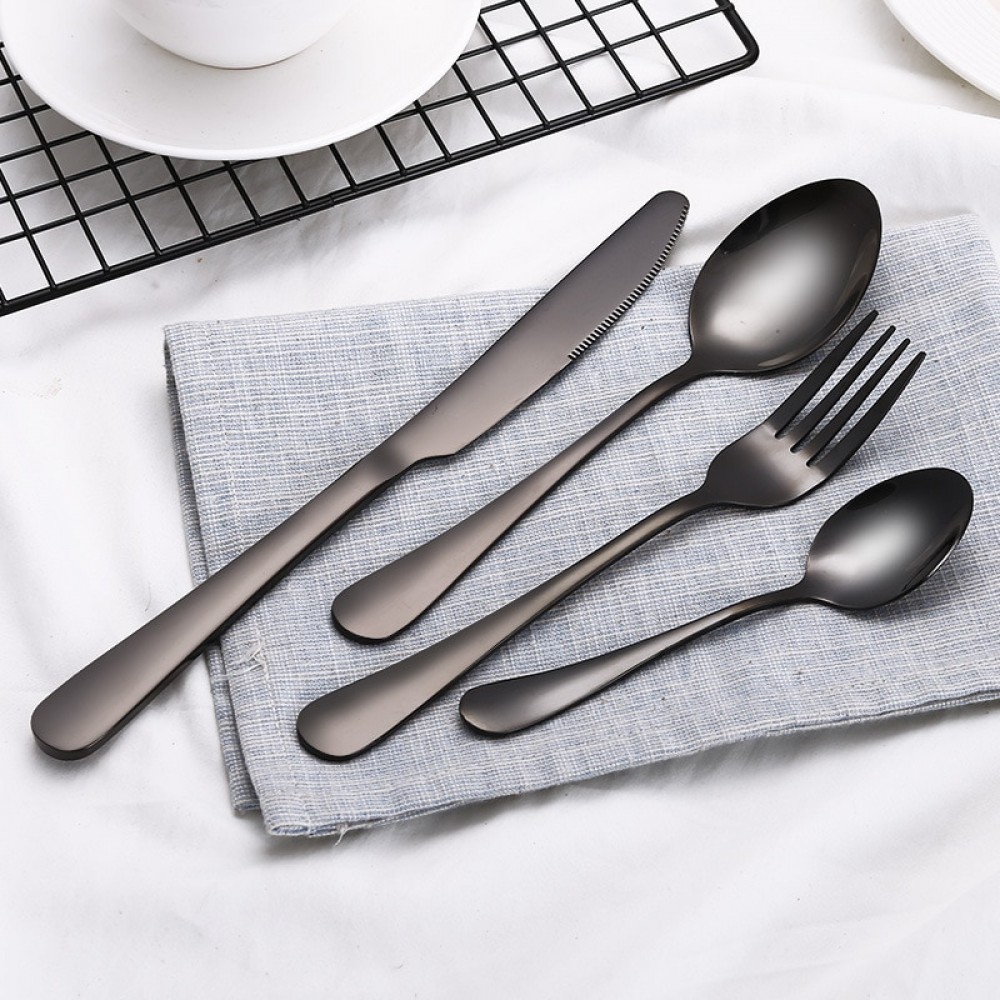 Wholesale Black Cutlery Set Stainless Steel Dinnerware Tableware Silverware Sets Dinner Knife and Fork Drop Shipping