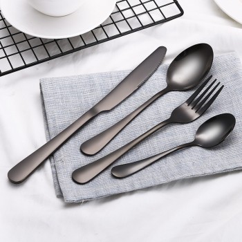 Wholesale Black Cutlery Set Stainless Steel Dinnerware Tableware Silverware Sets Dinner Knife and Fork Drop Shipping