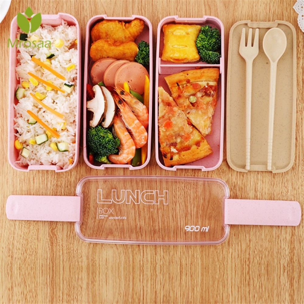 900ml Healthy Material Lunch Box 3 Layer Wheat Straw Bento Boxes Microwave Dinnerware Food Storage Container Lunchbox