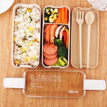 750ml Healthy Material 2 Layer Lunch Box Wheat Straw Bento Boxes Microwave Dinnerware Food Storage Container Lunchbox