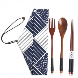 Useful Spoon Fork Chopsticks Portable Tableware Wooden Cutlery Sets Travel Dinnerware Suit Environmental with Cloth Pack Gift