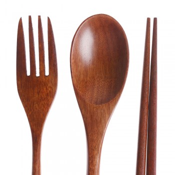 Useful Spoon Fork Chopsticks Portable Tableware Wooden Cutlery Sets Travel Dinnerware Suit Environmental with Cloth Pack Gift