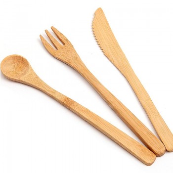 Japanese Wooden Dinnerware Set Bamboo Cutlery Straw Cutlery Set With Cloth Bag Kitchen Cooking Tools