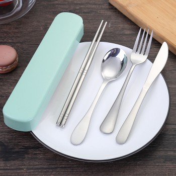 4 piece set / set of stainless steel cutlery set portable cutlery set travel picnic childrens school tableware high quality M3