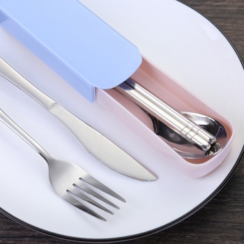 4 piece set / set of stainless steel cutlery set portable cutlery set travel picnic childrens school tableware high quality M3