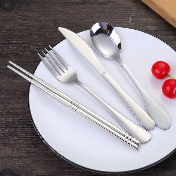 4 piece set / set of stainless steel cutlery set portable cutlery set travel picnic childrens school tableware high quality M3