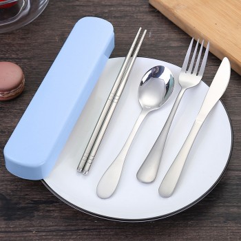 4 piece set / set of stainless steel cutlery set portable cutlery set travel picnic childrens school tableware high quality M3