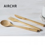 AIRCHR NEW ARRIVAL Bamboo Tableware 30pcs(10 set) 100% Natural Bamboo Spoon Fork Knife Set Wooden Dinnerware