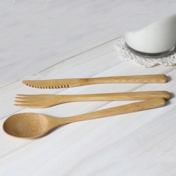 AIRCHR NEW ARRIVAL Bamboo Tableware 30pcs(10 set) 100% Natural Bamboo Spoon Fork Knife Set Wooden Dinnerware