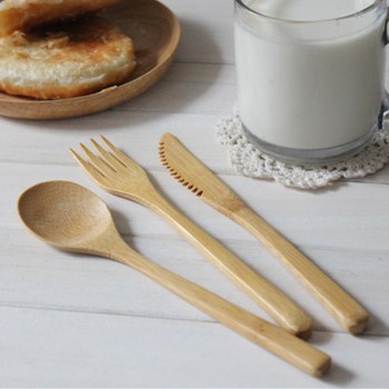 AIRCHR NEW ARRIVAL Bamboo Tableware 30pcs(10 set) 100% Natural Bamboo Spoon Fork Knife Set Wooden Dinnerware