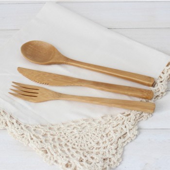 AIRCHR NEW ARRIVAL Bamboo Tableware 30pcs(10 set) 100% Natural Bamboo Spoon Fork Knife Set Wooden Dinnerware