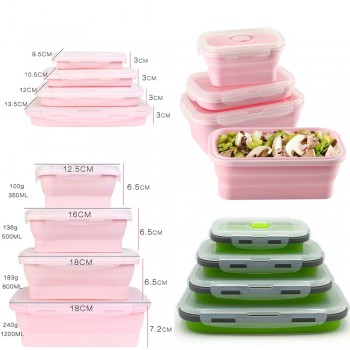4Pcs/set Silicone Folding Bento Box Collapsible Portable Lunch Box for Food Dinnerware Food Container Bowl For Children Adult