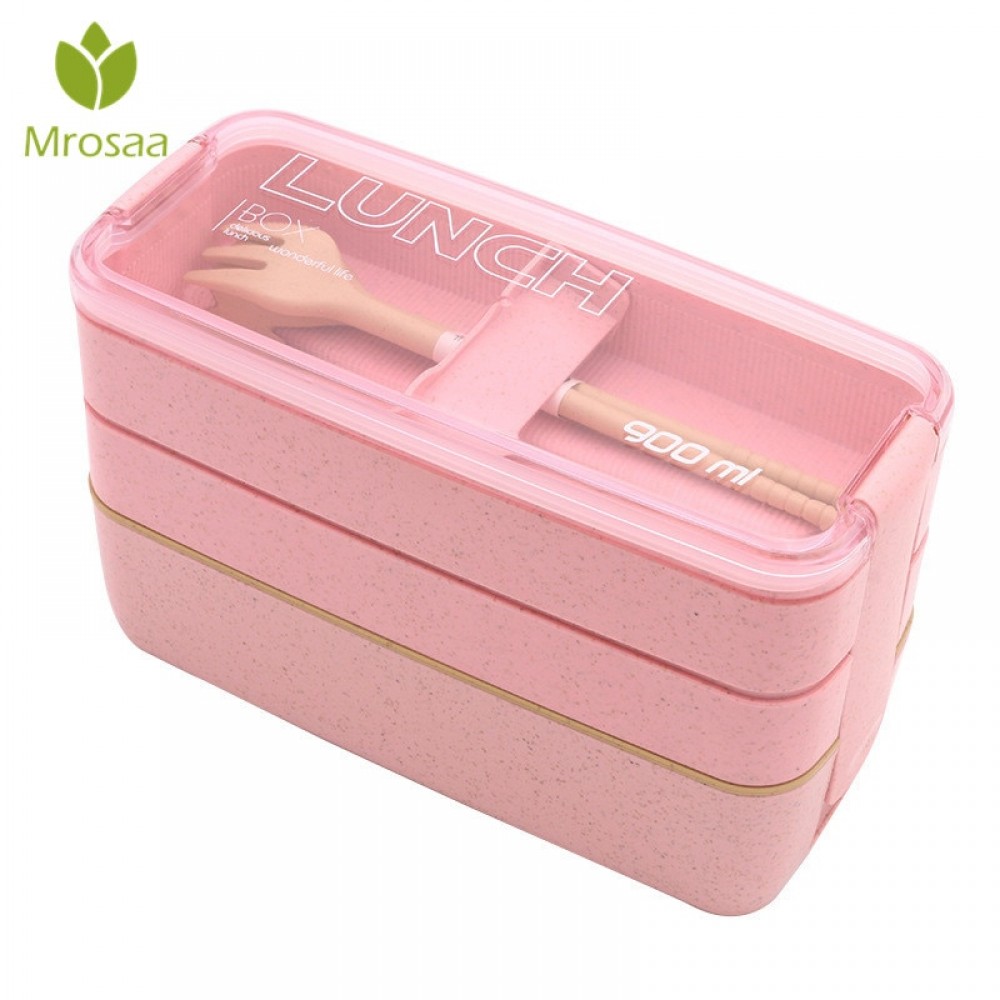 3 Layer Wheat Straw Bento Boxes 900ml Healthy Material Lunch Box  Microwave Dinnerware Food Storage Container Lunchbox