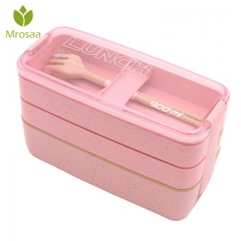 3 Layer Wheat Straw Bento Boxes 900ml Healthy Material Lunch Box  Microwave Dinnerware Food Storage Container Lunchbox