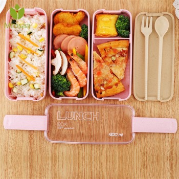 3 Layer Wheat Straw Bento Boxes 900ml Healthy Material Lunch Box  Microwave Dinnerware Food Storage Container Lunchbox