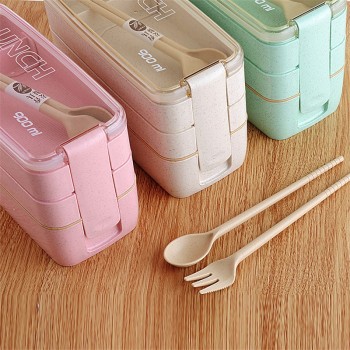 3 Layer Wheat Straw Bento Boxes 900ml Healthy Material Lunch Box  Microwave Dinnerware Food Storage Container Lunchbox