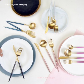 7 Colors Stainless Steel Cutlery Set Noble Fork Knife Dessert Dinnerware Tableware Gold Silver Black Coffee