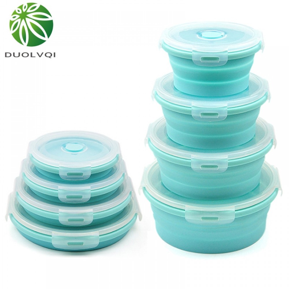 Duolvqi 3/4PCS Set Collapsible Fruit Salad Lunch Box Silicone Food Box Container Round shape Tableware BPA Free