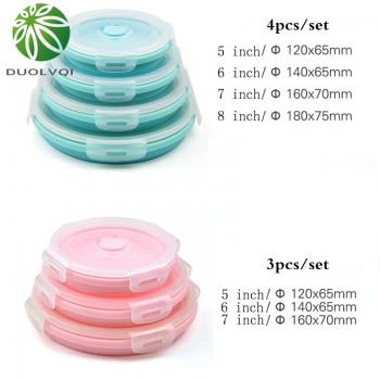 Duolvqi 3/4PCS Set Collapsible Fruit Salad Lunch Box Silicone Food Box Container Round shape Tableware BPA Free