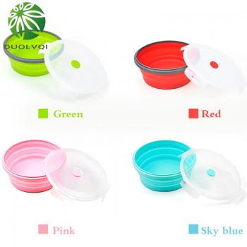 Duolvqi 3/4PCS Set Collapsible Fruit Salad Lunch Box Silicone Food Box Container Round shape Tableware BPA Free