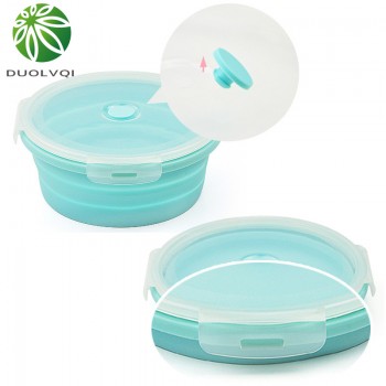 Duolvqi 3/4PCS Set Collapsible Fruit Salad Lunch Box Silicone Food Box Container Round shape Tableware BPA Free