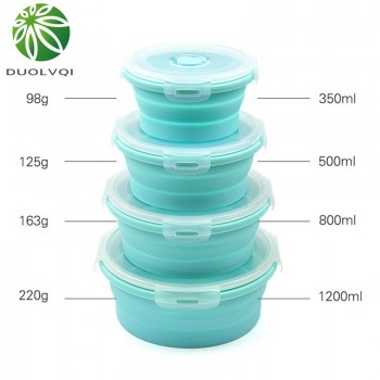 Duolvqi 3/4PCS Set Collapsible Fruit Salad Lunch Box Silicone Food Box Container Round shape Tableware BPA Free