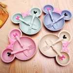 3pc/set Children Baby wheat Tableware Solid Feeding Mickey Dishes Baby Bowl Plate spoon Food Feeding Dinnerware Set for Children
