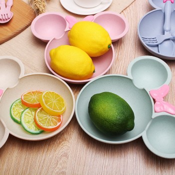 3pc/set Children Baby wheat Tableware Solid Feeding Mickey Dishes Baby Bowl Plate spoon Food Feeding Dinnerware Set for Children