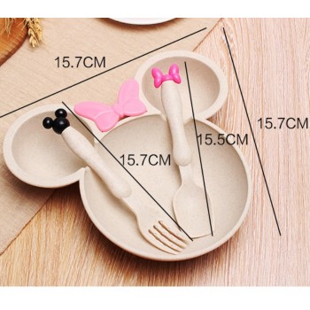 3pc/set Children Baby wheat Tableware Solid Feeding Mickey Dishes Baby Bowl Plate spoon Food Feeding Dinnerware Set for Children