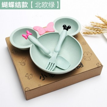 3pc/set Children Baby wheat Tableware Solid Feeding Mickey Dishes Baby Bowl Plate spoon Food Feeding Dinnerware Set for Children