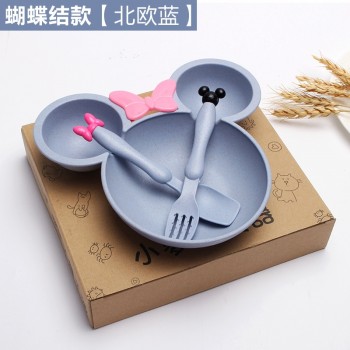 3pc/set Children Baby wheat Tableware Solid Feeding Mickey Dishes Baby Bowl Plate spoon Food Feeding Dinnerware Set for Children