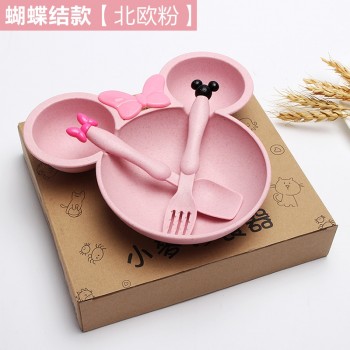 3pc/set Children Baby wheat Tableware Solid Feeding Mickey Dishes Baby Bowl Plate spoon Food Feeding Dinnerware Set for Children