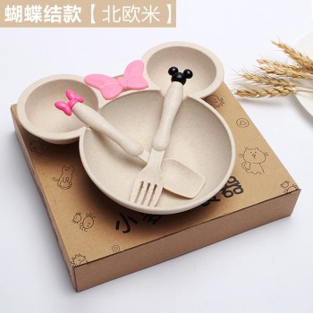 3pc/set Children Baby wheat Tableware Solid Feeding Mickey Dishes Baby Bowl Plate spoon Food Feeding Dinnerware Set for Children