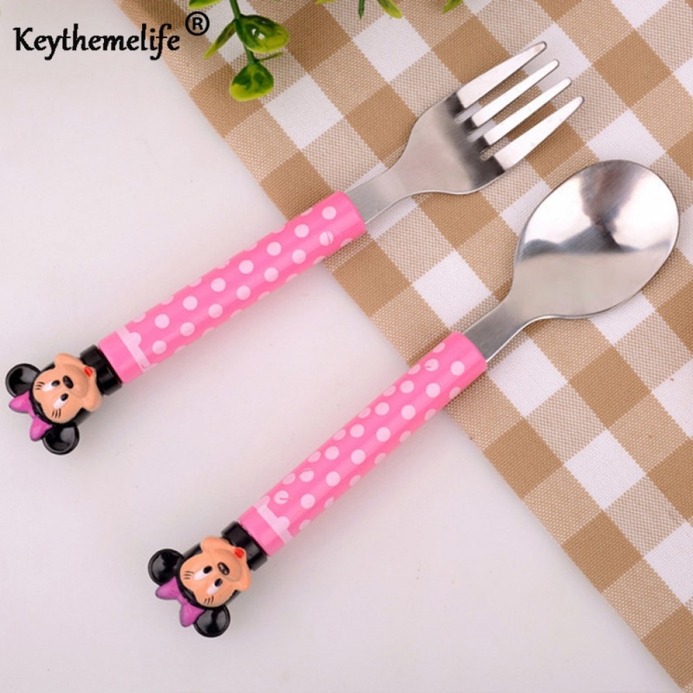 2pcs/set Cartoon Mickey Dinnerware set Tea Coffee Teaspoons Soup Ladle Kids Stainless Steel Tableware 2B