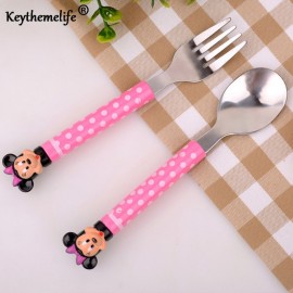 2pcs/set Cartoon Mickey Dinnerware set Tea Coffee Teaspoons Soup Ladle Kids Stainless Steel Tableware 2B