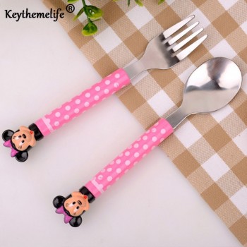 2pcs/set Cartoon Mickey Dinnerware set Tea Coffee Teaspoons Soup Ladle Kids Stainless Steel Tableware 2B