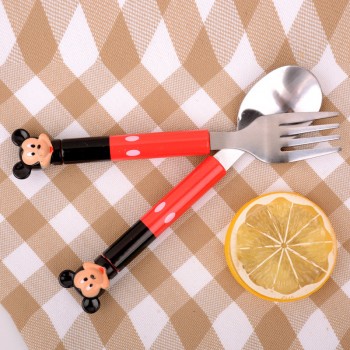 2pcs/set Cartoon Mickey Dinnerware set Tea Coffee Teaspoons Soup Ladle Kids Stainless Steel Tableware 2B